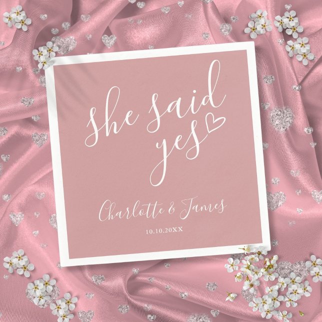 She Said Yes Engagement Party Dusty Rose Napkin (She Said Yes Engagement Party Dusty Rose Napkins)