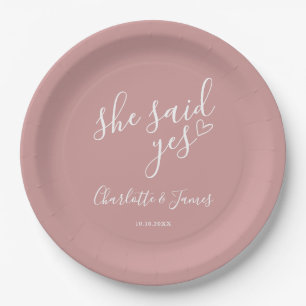 She Said Yes Engagement Party Dusty Rose Paper Plate