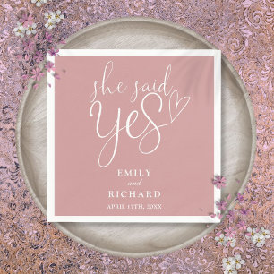 She Said Yes Engagement Party Dusty Rose Pink Napkin