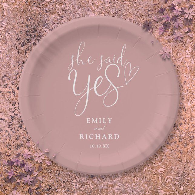 She Said Yes Engagement Party Dusty Rose Pink Paper Plate (She Said Yes Engagement Party Dusty Rose Pink Paper Plates)