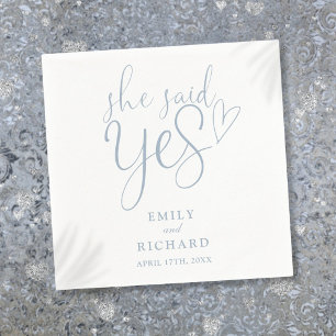 She Said Yes Engagement Party Elegant Dusty Blue Napkin