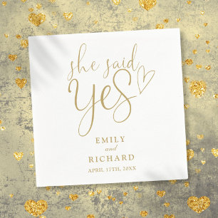 She Said Yes Engagement Party Elegant Gold Napkin