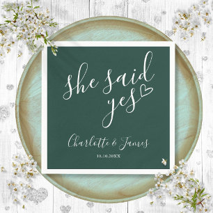 She Said Yes Engagement Party Emerald Green Napkin