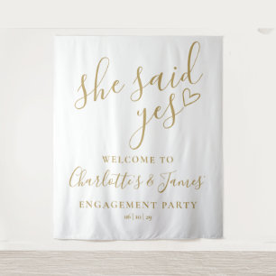 She Said Yes Engagement Party Gold Photo Backdrop Tapestry