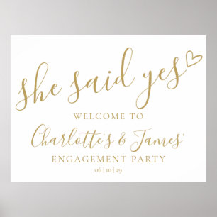 She Said Yes Engagement Party Gold Welcome Sign