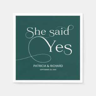 She Said Yes Engagement Party Green Napkin