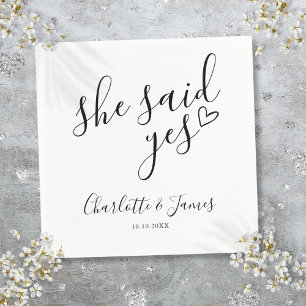 She Said Yes Engagement Party Love Heart Napkin