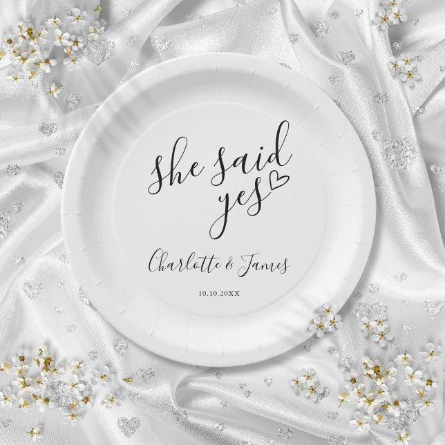 She Said Yes Engagement Party Love Heart Paper Plate (She Said Yes Engagement Party Love Heart Paper Plates)