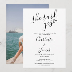She Said Yes Engagement Party Love Heart Photo Invitation