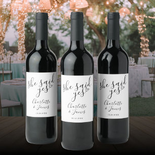 She Said Yes Engagement Party Love Heart Wine Label
