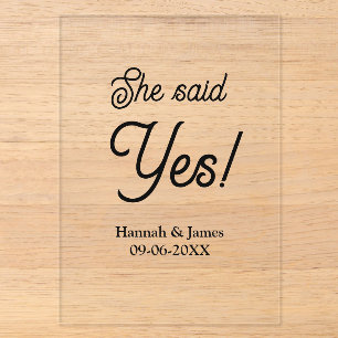 She said yes engagement party name date simple min acrylic invitations