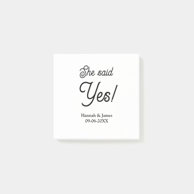 She said yes engagement party name date simple min post-it notes (Front)