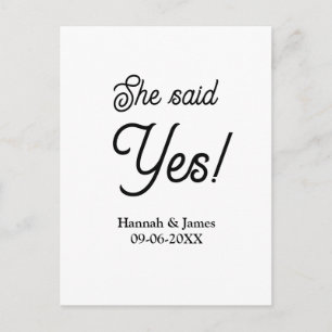 She said yes engagement party name date simple min postcard