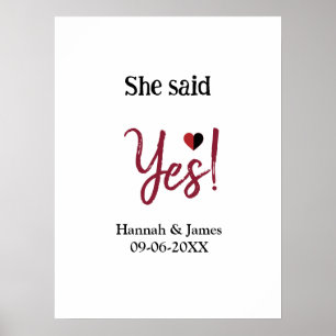 She said yes engagement party name date simple min poster