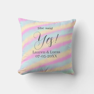 She said yes engagement party pink blue yellow ste cushion
