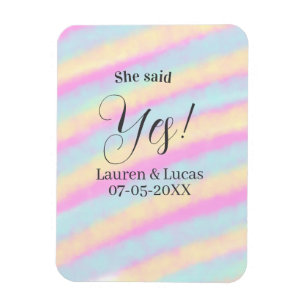 She said yes engagement party pink blue yellow ste magnet