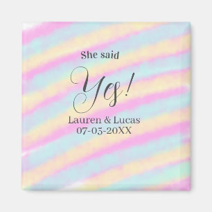 She said yes engagement party pink blue yellow ste magnet