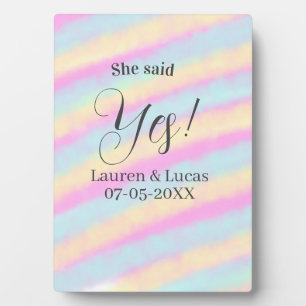 She said yes engagement party pink blue yellow ste plaque