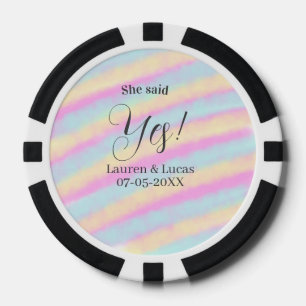 She said yes engagement party pink blue yellow ste poker chips