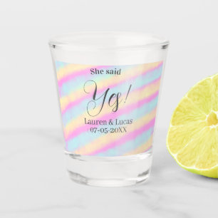 She said yes engagement party pink blue yellow ste shot glass