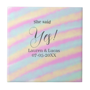 She said yes engagement party pink blue yellow ste tile
