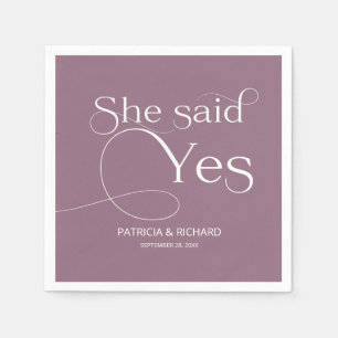 She Said Yes Engagement Party Purple Napkin