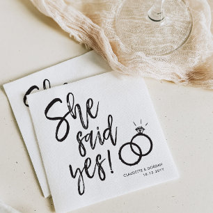 She Said Yes! Engagement Party Script Lettering Napkin