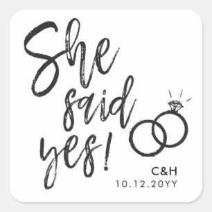 She Said Yes! Engagement Party Script Lettering Square Sticker