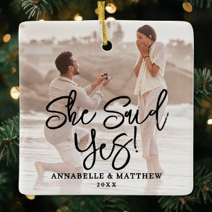 She Said Yes Engagement Photo Ceramic Ornament
