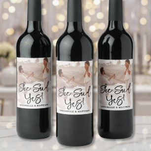 She Said Yes Engagement Photo Wine Label