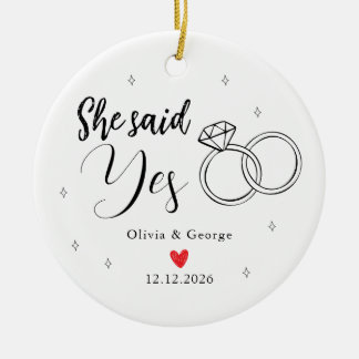 She Said Yes Engagement Rings Custom Couple Ceramic Tree Decoration
