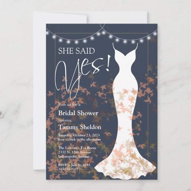 She Said Yes Fall Blue Bridal Shower Invitation (Front)