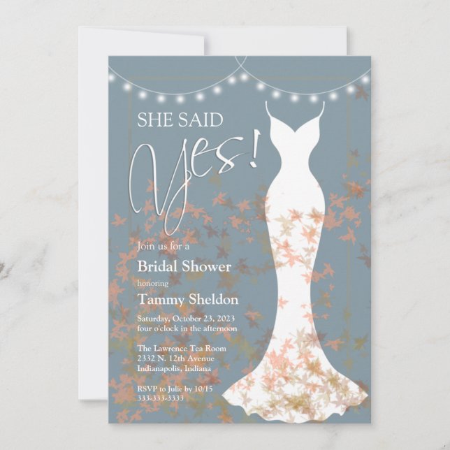 She Said Yes Fall Blue Bridal Shower Invitation (Front)