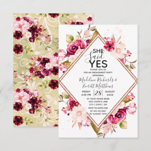 She Said Yes Floral Engagement Party Invitation (Front/Back)