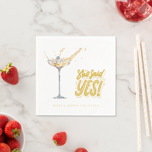 She Said Yes Gold Champagne Engagement Party  Napkin (Insitu)