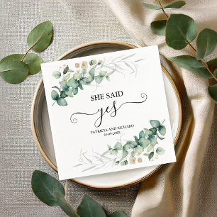 She Said Yes Gold Greenery Engagement  Napkin
