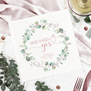 She Said Yes Greenery Eucalyptus Bridal Shower Napkin