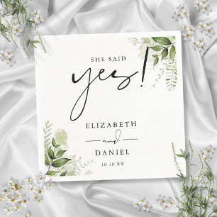 She Said Yes Greenery Floral Engagement Party Napkin