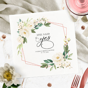 She Said Yes Greenery Geometric Bridal Shower Napkin