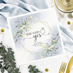 She Said Yes Greenery Geometric Bridal Shower Napkin