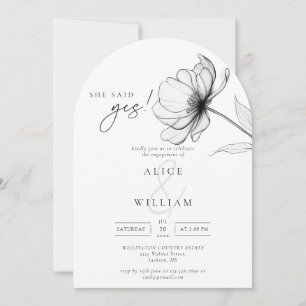 She Said Yes Minimal Floral Engagement Party Arch Invitation