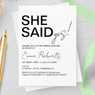She Said Yes, Minimalist Bridal Shower Invitation
