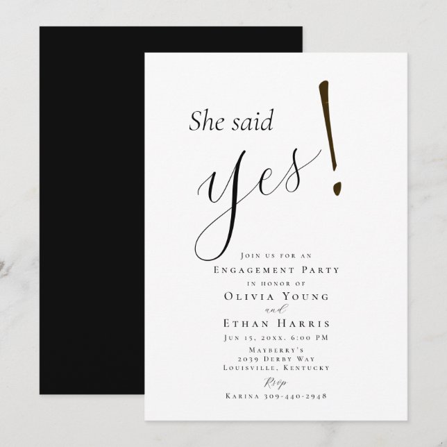 She Said Yes Minimalist Engagement Invitation (Front/Back)