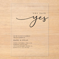 She Said Yes Minimalist Engagement Party Clear