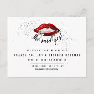 She Said Yes | Modern Chic Photo Save the Date Postcard