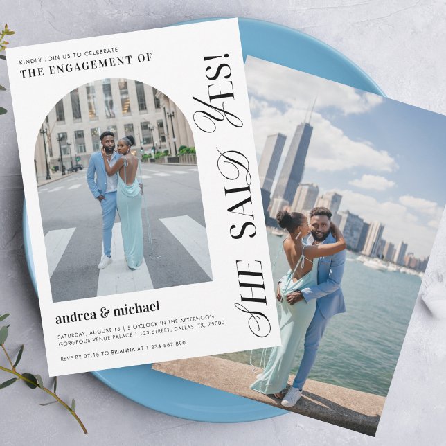 She Said Yes Modern Engagement Party Arch 2 photo Invitation (Creator Uploaded)