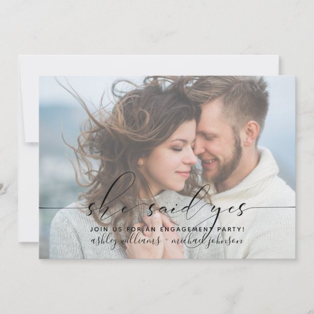 She Said Yes Modern Engagement Party Invite (Front)