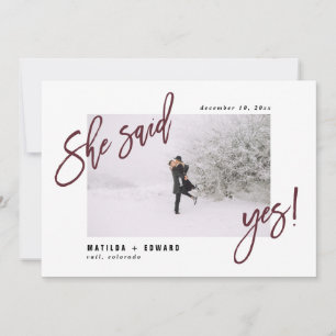 She said yes! Modern graphic photo wedding Save The Date