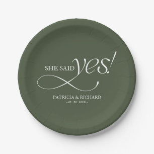 She Said Yes Modern Minimalist Engagement Party Paper Plate