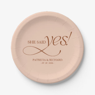 She Said Yes Modern Minimalist Engagement Party Paper Plate